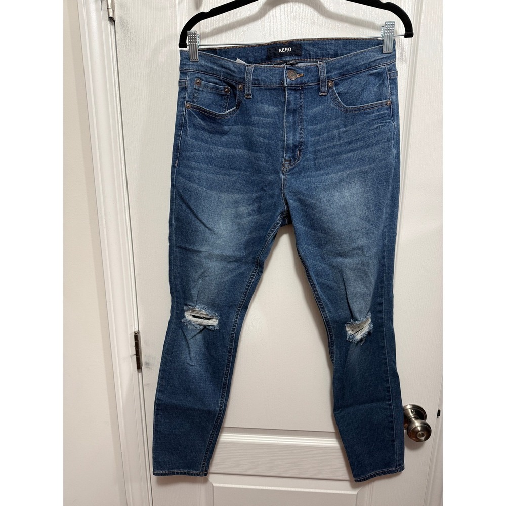 AERO Women's Blue Denim Cheeky‎ Jegging Jeans Ripped Knees Size 12